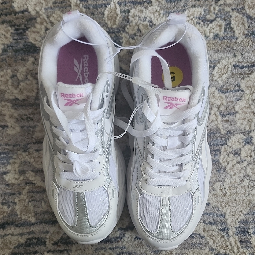 Reebok Women's White and Light Pink Sneakers